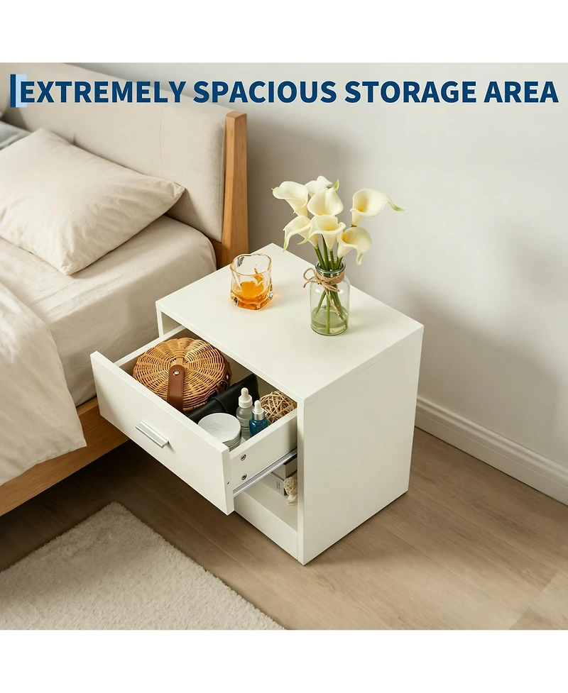 homfan Compact Nightstand with Drawer and Open Shelf, Modern End Table for Bedroom and Living Room, Multiple Finishes