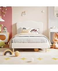 gaomon Twin Velvet Upholstered Platform Bed Frame with Cute Headboard, Wooden Slat Support, No Box Spring Needed