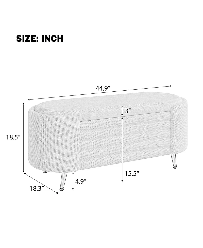 Rainsken Storage Ottoman - Upholstered Storage Bench, Oval End of Bed Bench for Living Room, Bedroom and Entryway