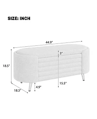 Rainsken Storage Ottoman - Upholstered Storage Bench, Oval End of Bed Bench for Living Room, Bedroom and Entryway