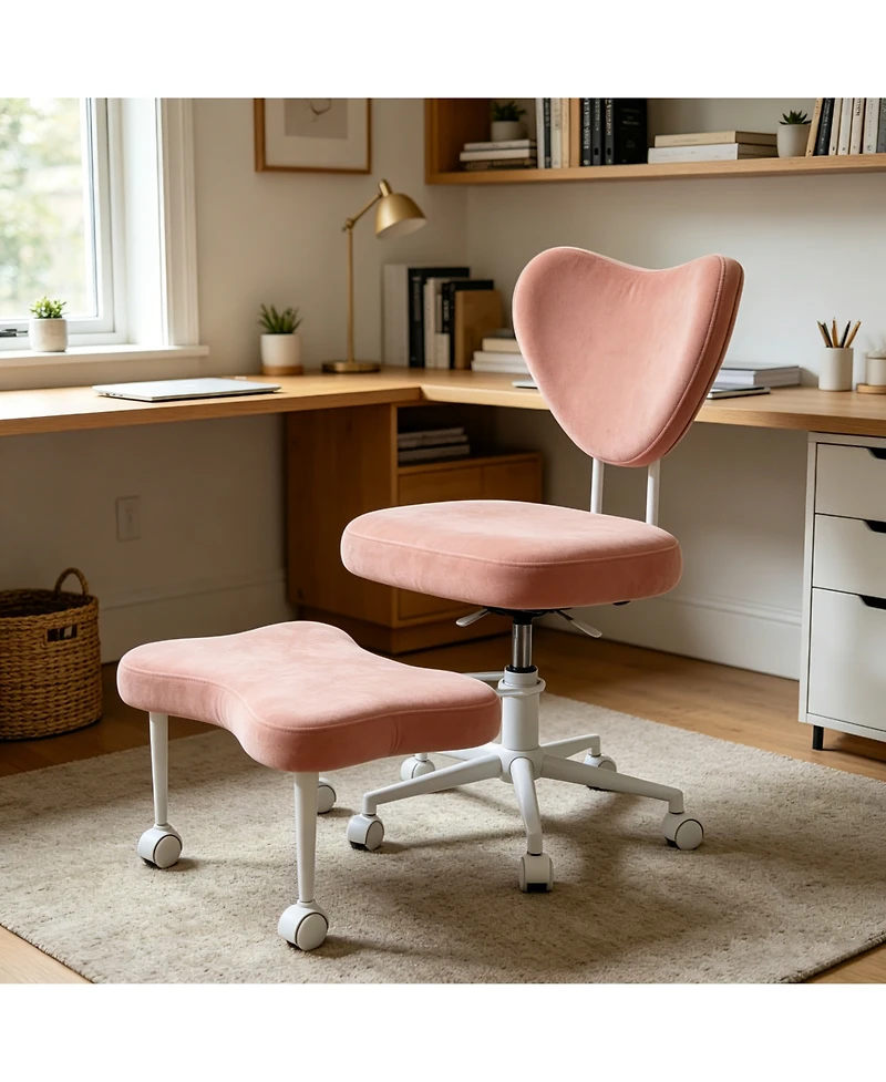 Rainsken Meditation chair, Velvet fabric, with lumbar support and a height, Heart-Shaped Backrest, Adjustable Height, for Office, Study