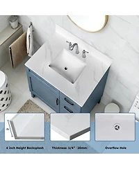 Sillysis Quartz Bathroom Vanity Top with Undermount Sink, Carrara Marble Look, 4" Backsplash, Stain and Water Resistant