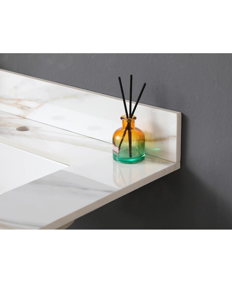 Sillysis Sintered Stone Bathroom Vanity Top with Ceramic Sink, Carrara Marble Look, 4" Backsplash, Water Stain and Scratch Resistant