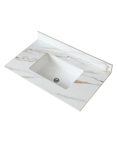 Sillysis Sintered Stone Bathroom Vanity Top with Ceramic Sink, Carrara Marble Look, 4" Backsplash, Water Stain and Scratch Resistant