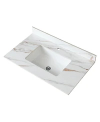 Sillysis Sintered Stone Bathroom Vanity Top with Ceramic Sink, Carrara Marble Look, 4" Backsplash, Water Stain and Scratch Resistant