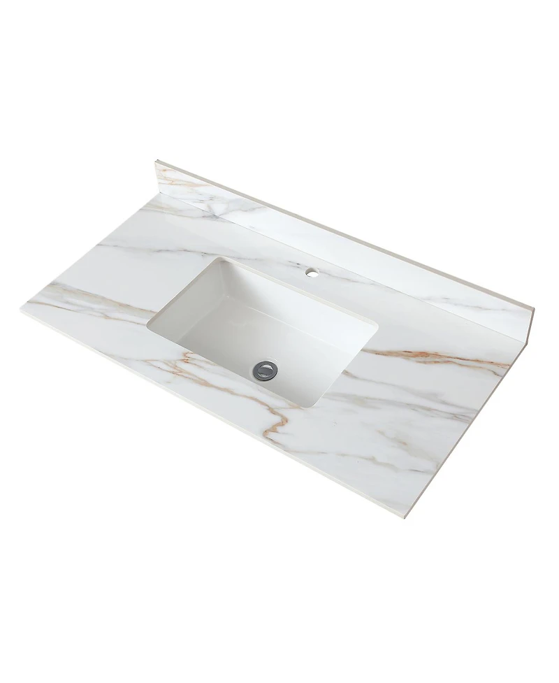 Sillysis Sintered Stone Bathroom Vanity Top with Ceramic Sink, Carrara Marble Look, 4" Backsplash, Water Stain and Scratch Resistant