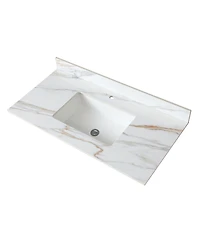 Sillysis Sintered Stone Bathroom Vanity Top with Ceramic Sink, Carrara Marble Look, 4" Backsplash, Water Stain and Scratch Resistant