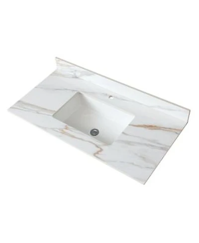 Sillysis Sintered Stone Bathroom Vanity Top With Ceramic Sink Carrara Marble Look 4 Backsplash Water Stain Scratch Resistant 31 37 43 Inch