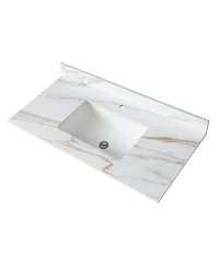 Sillysis Sintered Stone Bathroom Vanity Top With Ceramic Sink Carrara Marble Look 4 Backsplash Water Stain Scratch Resistant 31 37 43 Inch