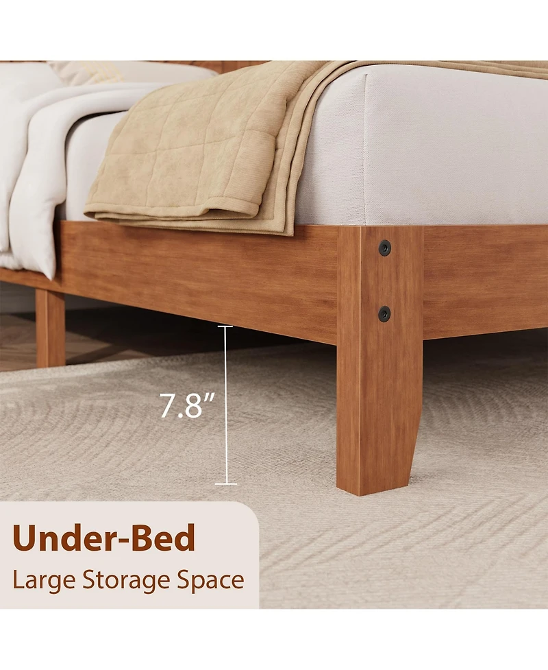 gaomon Queen Light Wooden Platform Bed Frame with V-Pattern Headboard and Under-Bed Storage