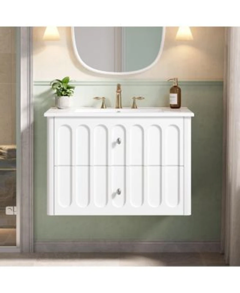 Sillysis 30 Inch Floating Bathroom Vanity With Sink Modern Wall Mounted Cabinet Soft Close Drawers Space Saving Storage