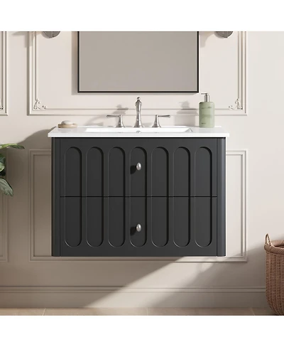 Sillysis 30 Inch Floating Bathroom Vanity with Sink, Modern Wall Mounted Cabinet, Soft Close Drawers, Space Saving Storage