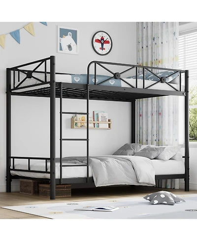 homfan Twin Over Metal Bunk Bed with Floral Design, Safety Guardrails, Space-Saving Steel Frame for Bedroom or School