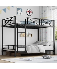 homfan Twin Over Metal Bunk Bed with Floral Design, Safety Guardrails, Space-Saving Steel Frame for Bedroom or School