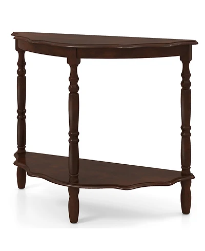 Slickblue Rubber Wood Half Moon Console Table with Storage Shelf