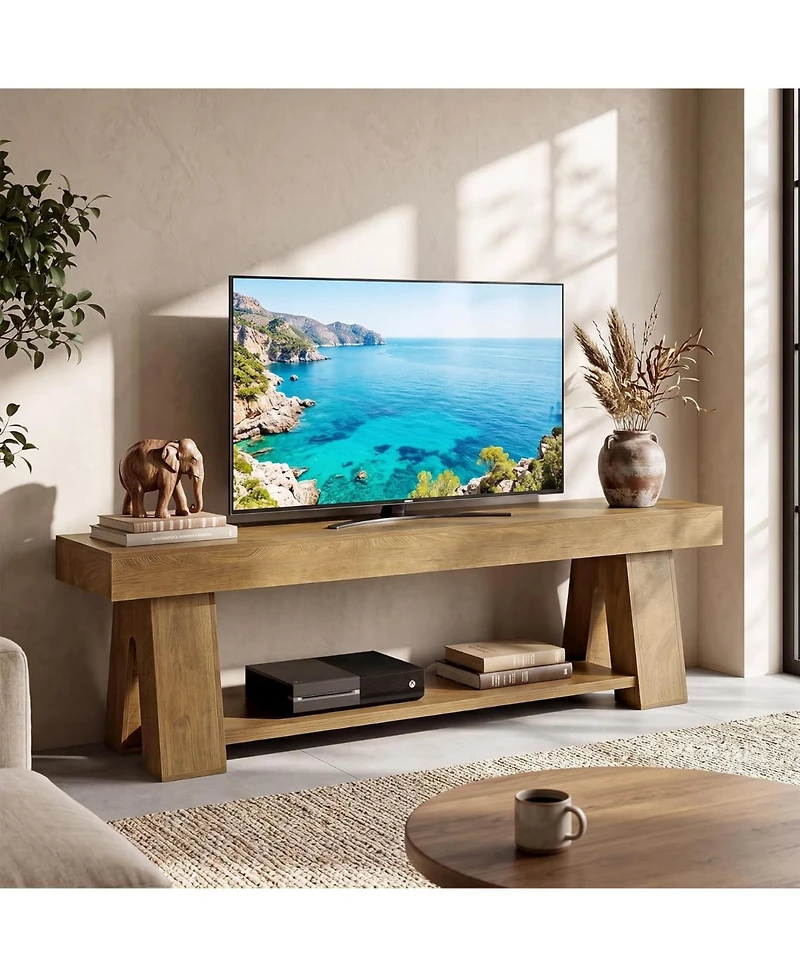 Tribesigns Wooden Tv Stand for Tvs up to 65, Natural Modern Entertainment Center with Lower Open Shelf, 63" Farmhouse TV Media Console
