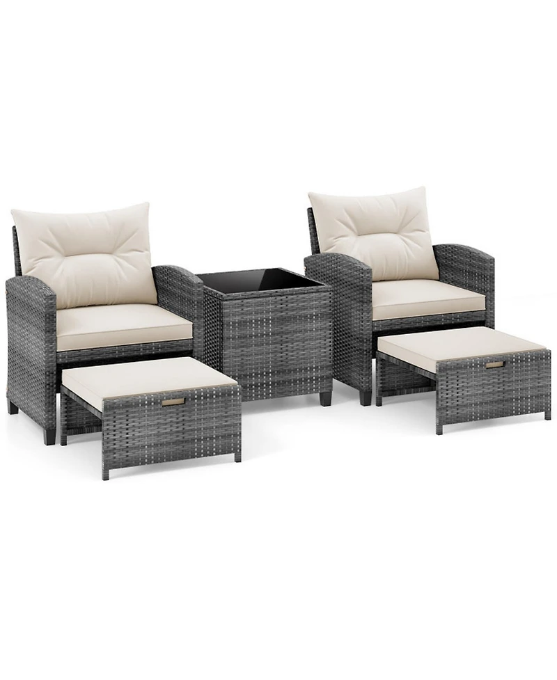 Gouun 5-Piece Wicker Patio Set with Ottomans and Glass-Top Table