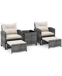 Gouun 5-Piece Wicker Patio Set with Ottomans and Glass-Top Table