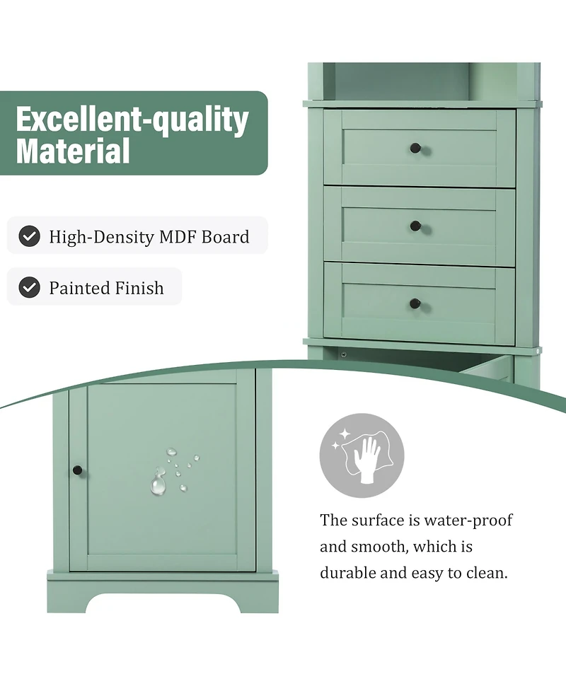 Midola Triangle Tall Cabinet with 3 Drawers and Adjustable Shelves for Bathroom, Kitchen or Living Room, Mdf Board with Painted Finish