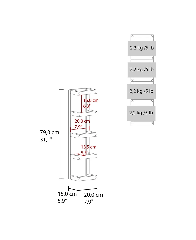 Fm Furniture Chandler 5-Tier Wall Towel Rack, Slim Vertical Organizer with Shelves for Bathroom, Space-Saving, Natural Oak