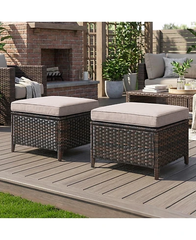 Pocassy 2 Pieces Outdoor Patio Ottoman, All Weather Rattan Wicker Ottoman Seat, Furniture, Footstool Footrest Seat with Cushions