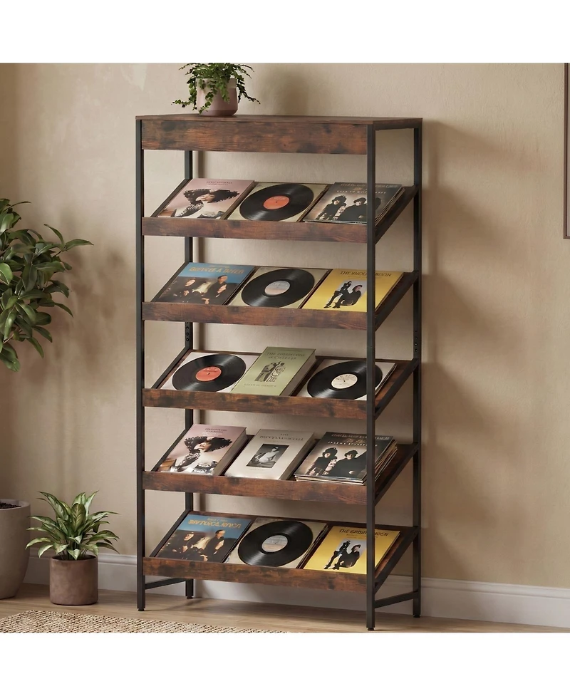 Slickblue Modern Tall Bookcase with Angled Shelves for Home Office