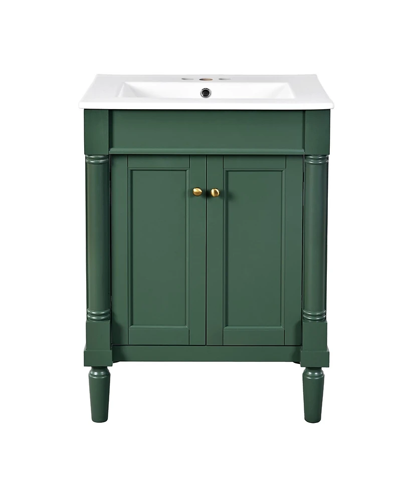 Phying 24 Inch Modern Single Sink Bathroom Vanity 2 Tier Storage Cabinet with Large Open Shelves for Home Bathroom