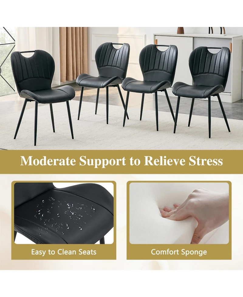Rainsken Modern Dining Chairs Set of 4, Pu Chairs, with Integrated Handle, Metal Frame, for Multiple Scenarios