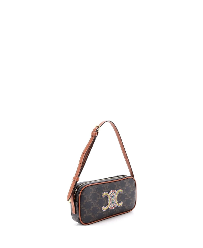 Pre-Owned Celine Small Cuir Triomphe Camera Shoulder Bag Embroidered Triomphe Coated Canvas with Leather