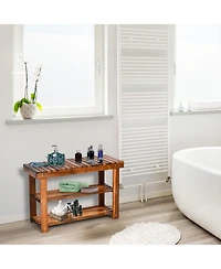 Gouun Freestanding Acacia Wood Storage Bench with 3-Tier Shoe Shelves
