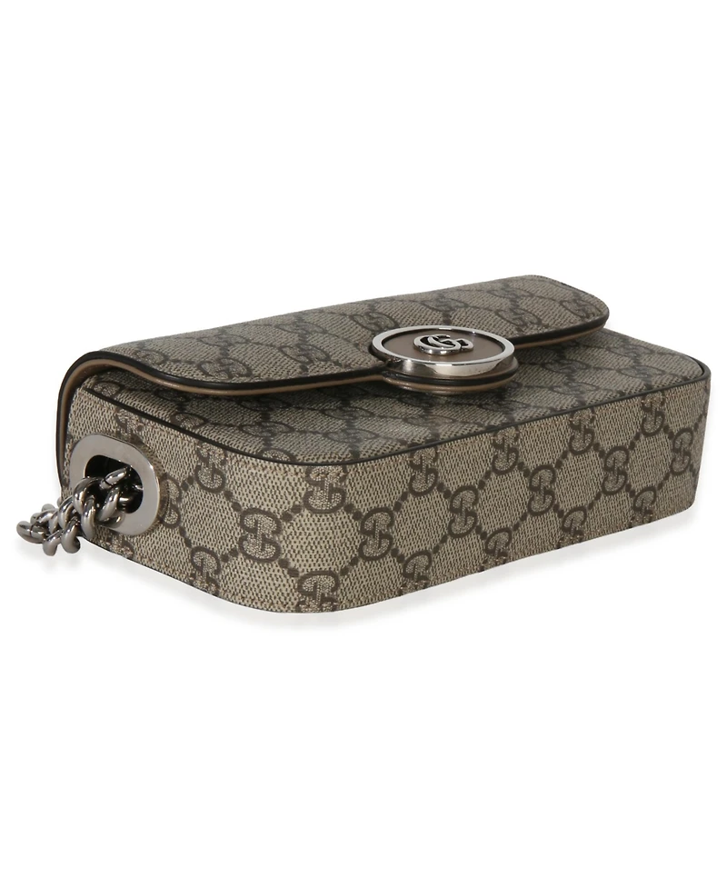 Pre-Owned Gucci Beige Ebony Gg Supreme Senna Petite Gg Top Handle Chain Shoulder Bag