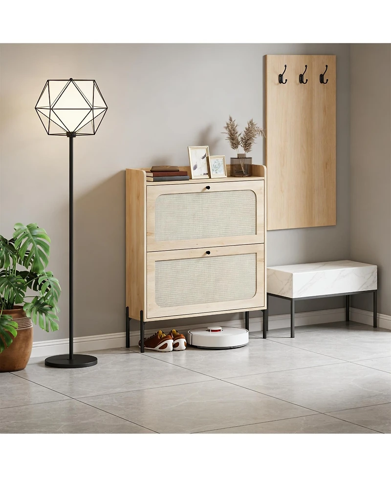 Clihome Narrow Shoe Cabinet 12-16 Pairs Shoe Storage, Slim Storage Cabinet with Adjustable Shelves