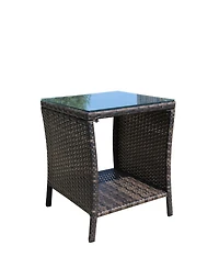 Clihome Outdoor Patio Coffee Table Pe Rattan Coffee Table with Tempered Glass Top