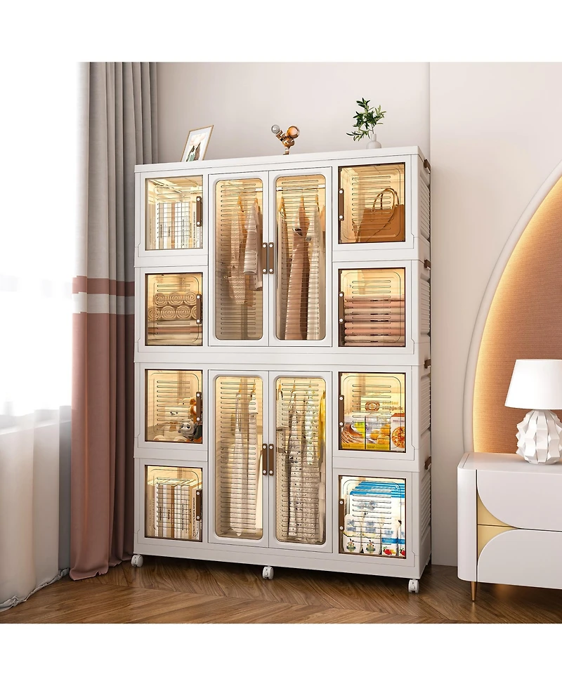 Clihome Portable Wardrobe Closet Organizer, Cubes, Magnetic Doors, Hanging Rods, Hangers