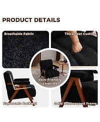 Rainsken Modern Accent Chair with Studded, Upholstered Chenille Armchair, Solid Wood Frame, for Living Room, Apartment, Bedroom