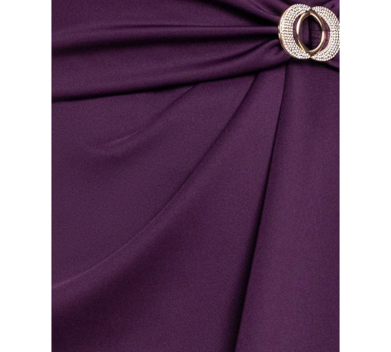 Betsy & Adam Plus Asymmetrical Off-The-Shoulder Gown Dress