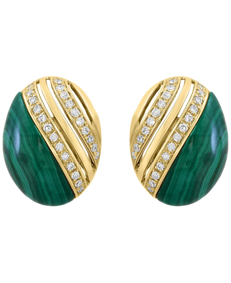 Effy Collection Malachite & Diamond (1/8 ct. t.w.) Earrings in 14k Yellow Gold