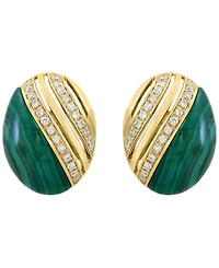 Effy Collection Malachite & Diamond (1/8 ct. t.w.) Earrings in 14k Yellow Gold