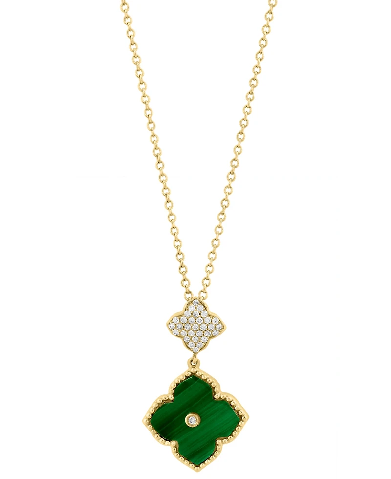 Effy Collection Malachite & Diamond (1/10 ct. t.w.) Pendant Necklace in 14k Yellow Gold