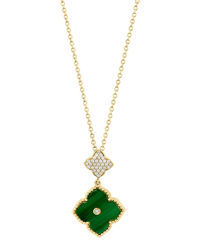 Effy Collection Malachite & Diamond (1/10 ct. t.w.) Pendant Necklace in 14k Yellow Gold