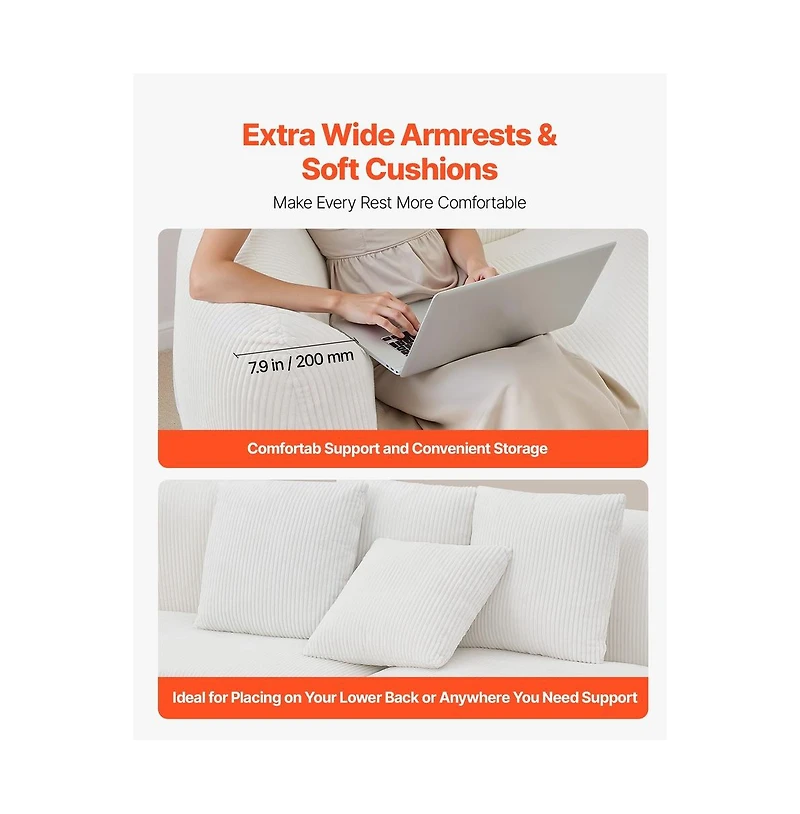 Sugift Luxury Modern Cloud Plush Sectional Sofa 112inch Curved Modular Couch with 4 Pillows - Oversized