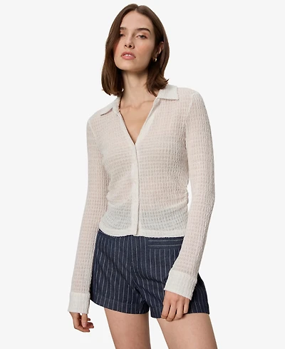 Sanctuary Women's Juno Textured Long-Sleeve Spread Collar Shirt