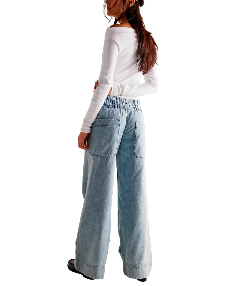 Free People Women's Mid-Rise Wide-Leg Utility Jeans