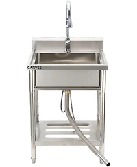 Gaomon Freestanding Stainless Steel Utility Sink Single Bowl Laundry Sink with Pull-Out Faucet Storage Shelf and Backsplash