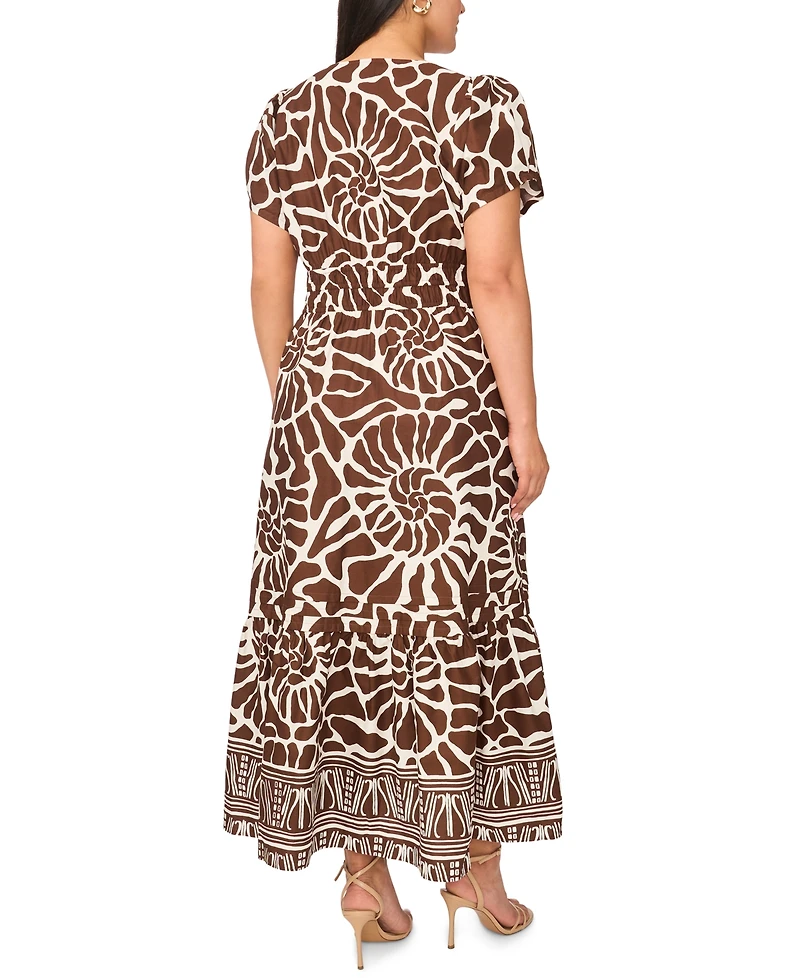 Msk Plus Printed Split-Neck Tiered Cotton Maxi Dress