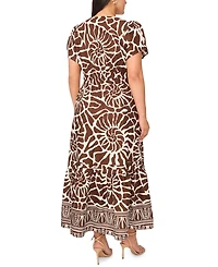 Msk Plus Printed Split-Neck Tiered Cotton Maxi Dress