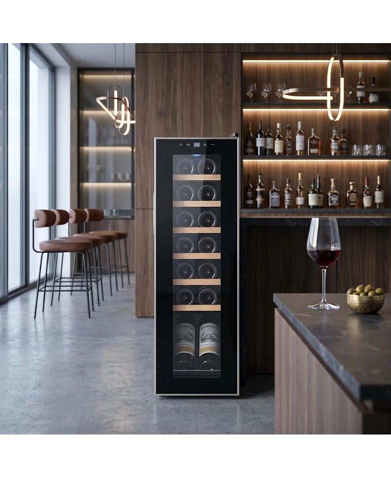 homfan 14-Bottle Wine Cabinet, Iron and Stainless Steel Frame, Engineered Wood Shelf, Stainless Steel Door Frame