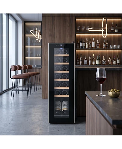 homfan 14-Bottle Wine Cabinet, Iron and Stainless Steel Frame, Engineered Wood Shelf, Stainless Steel Door Frame