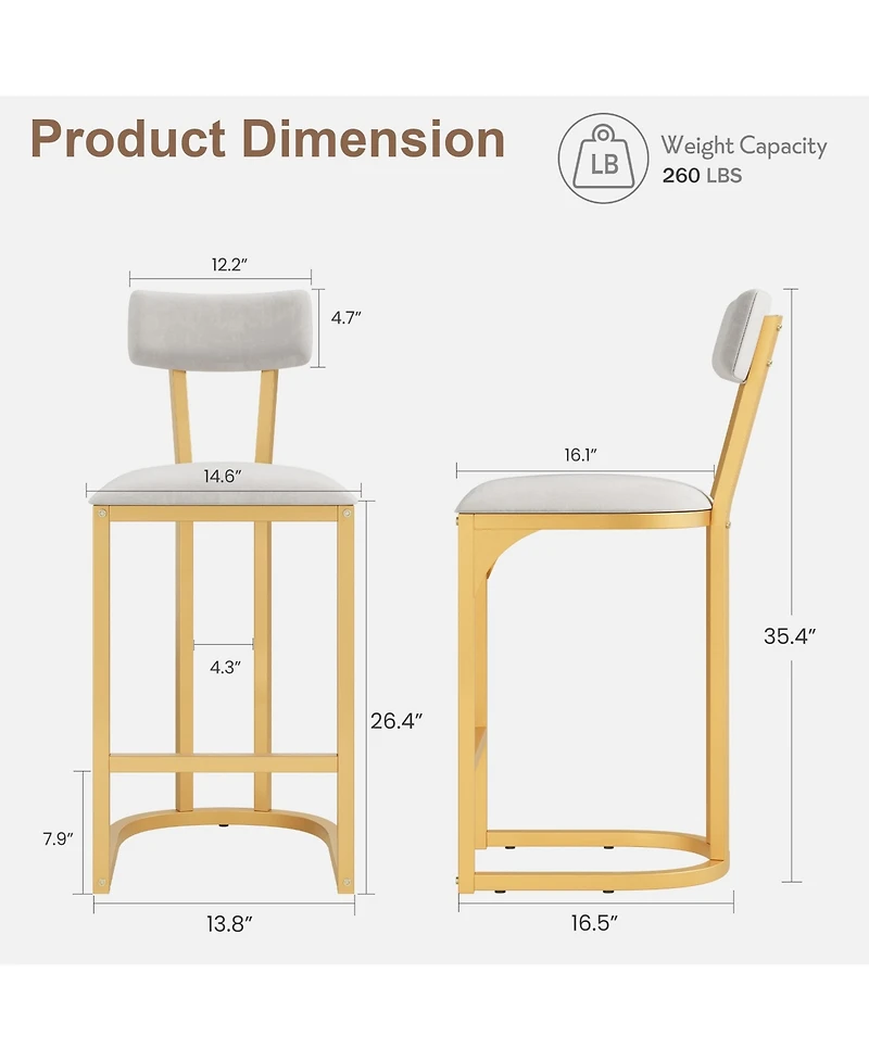 homfan Set of 6 Gold Bar Stools