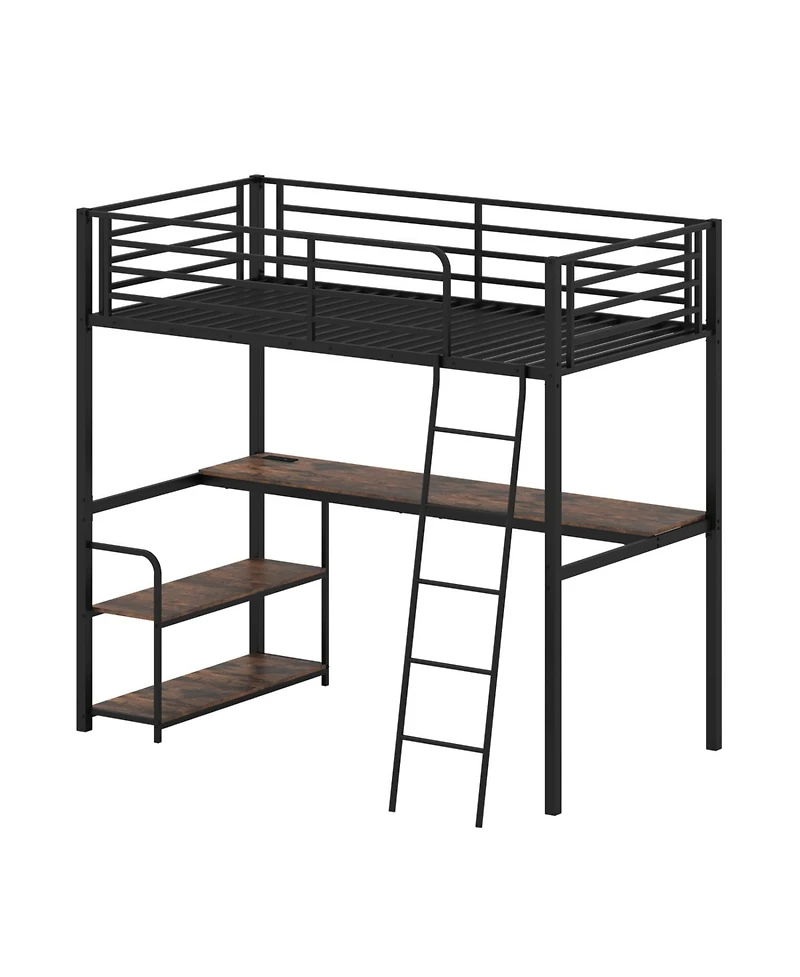 Slickblue Twin Loft Bed with Built-In Desk and Storage Shelves, Ideal for Kids